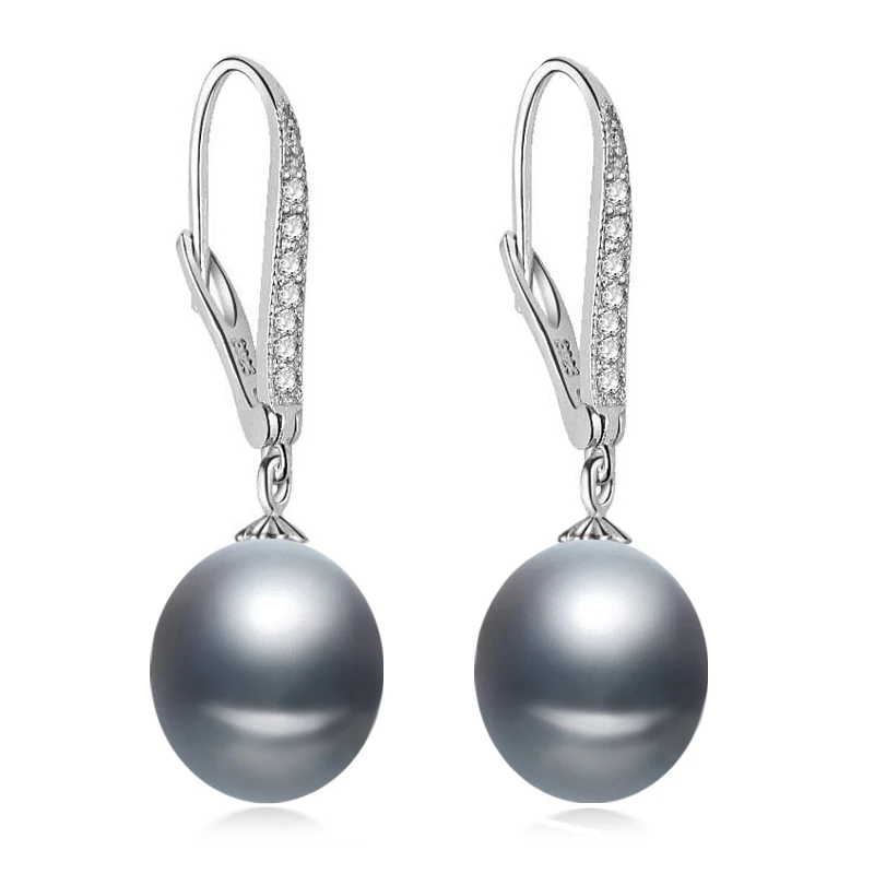 Красивые серьги из пресноводного жемчуга для женщин, висячие серьги 925, настоящие Свадебные белые серьги с натуральным жемчугом, Серебряный подарок на день рождения - Цвет камня: grey pearl earring