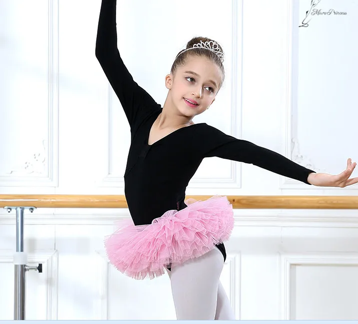 2017 девушки Практика одежда Танцы одежда с коротким рукавом балетная юбка для танцев Весна сиамская юбка Puff юбки