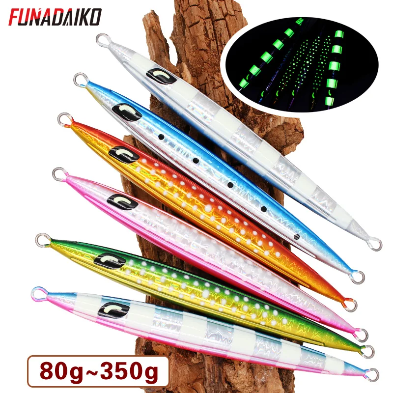 

FUNADAIKO Metal Vertical Jigging Lures Glow Fishing Casting Jig Lure Bait Fish Fishing Jigs 80g 100g 120g 150g Saltwater Lure