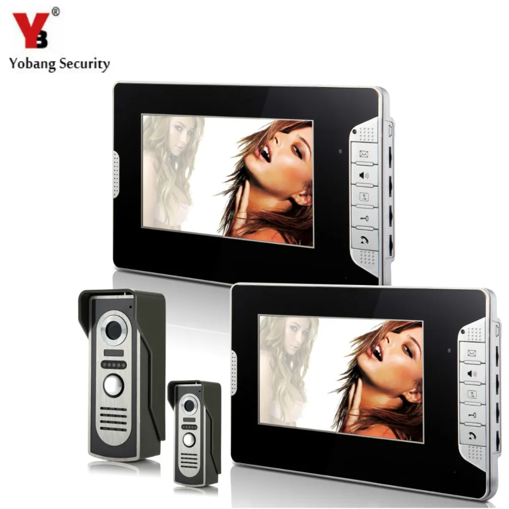 

YobangSecurity Video Doorbell 7"Inch Color Video Door Phone Doorbell Intercom Night Vision Home Security Kit 2 Camera 2 Monitor