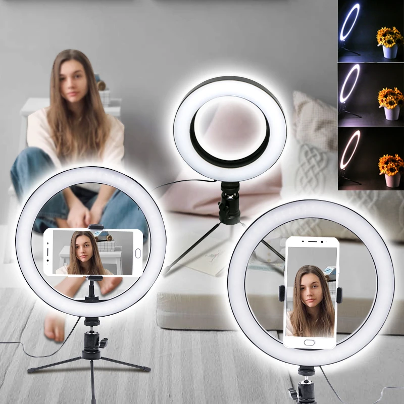 

16/26CM LED Selfie Ring Light Youtube Light Photography Photo Fill Ring Light with Tripod for iphone Smartphone Makeup Lamp