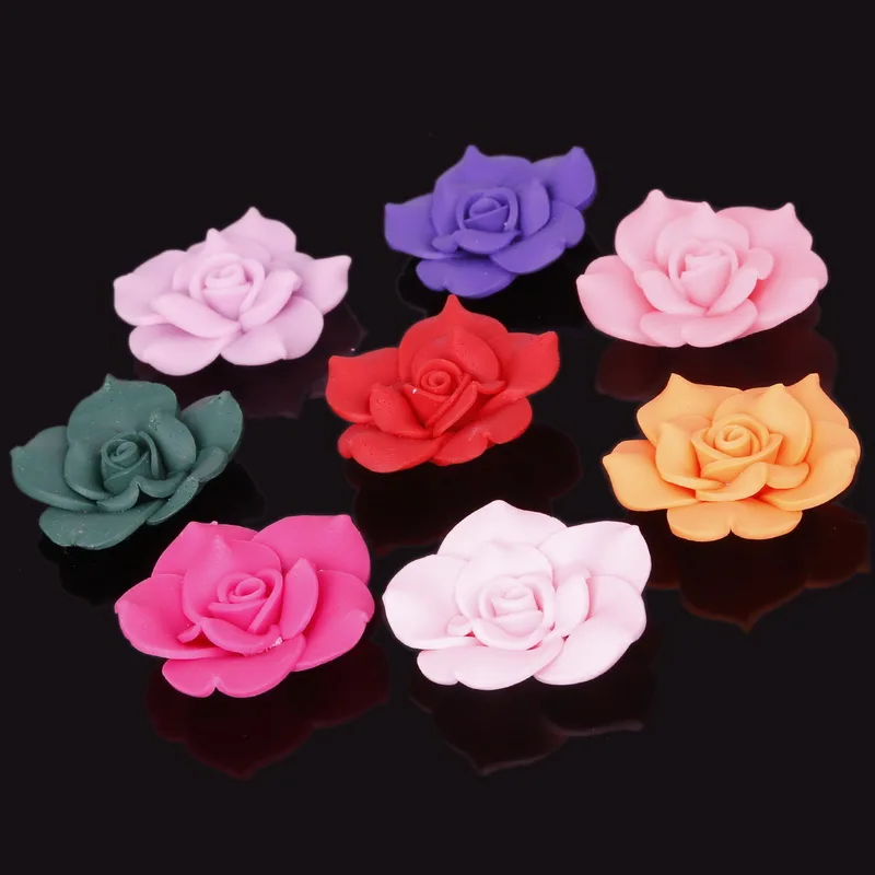 

8 Colors 10pcs Fimo Clay Rose Flower Beads For Handmade Accessories DIY Craft Children To Headdress 40x12mm