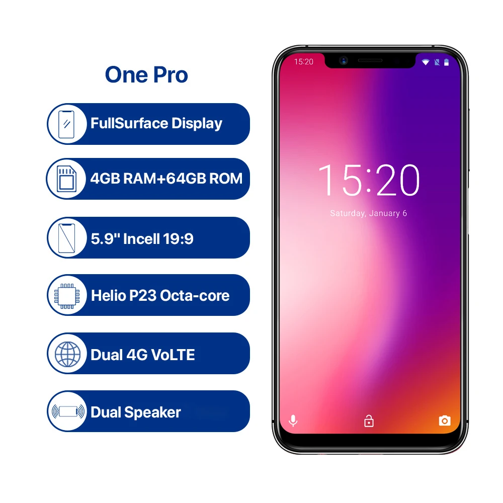 UMIDIGI One Pro 5 9 &quotAndroid 8 1 смартфон P23 Восьмиядерный 4G B 6 стороны touch 12MP + 5MP беспроводной