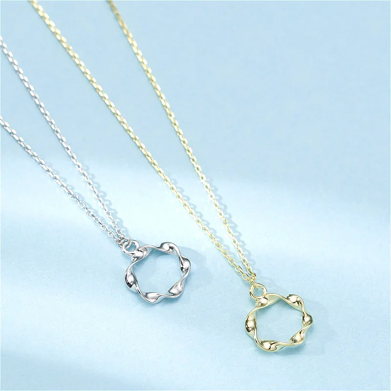 

Fengxiaoling 925 Sterling Silver Necklaces For Women Hollow Irregular Circle Pendant Necklaces Minimalism Fashion Party Jewelry