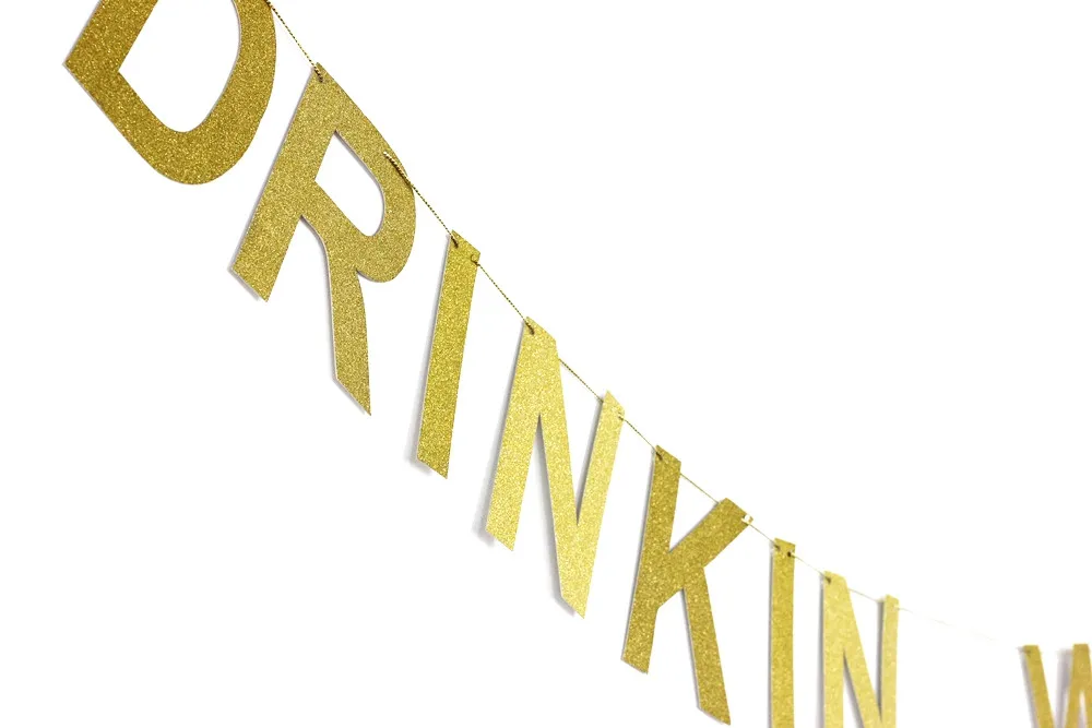 Cosplay&ware Drinkin’ With My Bitches Gold Glitter Banner Wall Hanging Bachelorette Party Girls Night Photo Prop Booth -Cosplayware Store