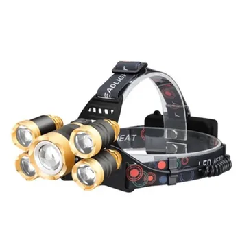 

Ultra Bright Headlamp 5*T6 LED Headlight 4 mode Zoom Head lamp Rechargeable Forehead Light Use 2*18650 Battery