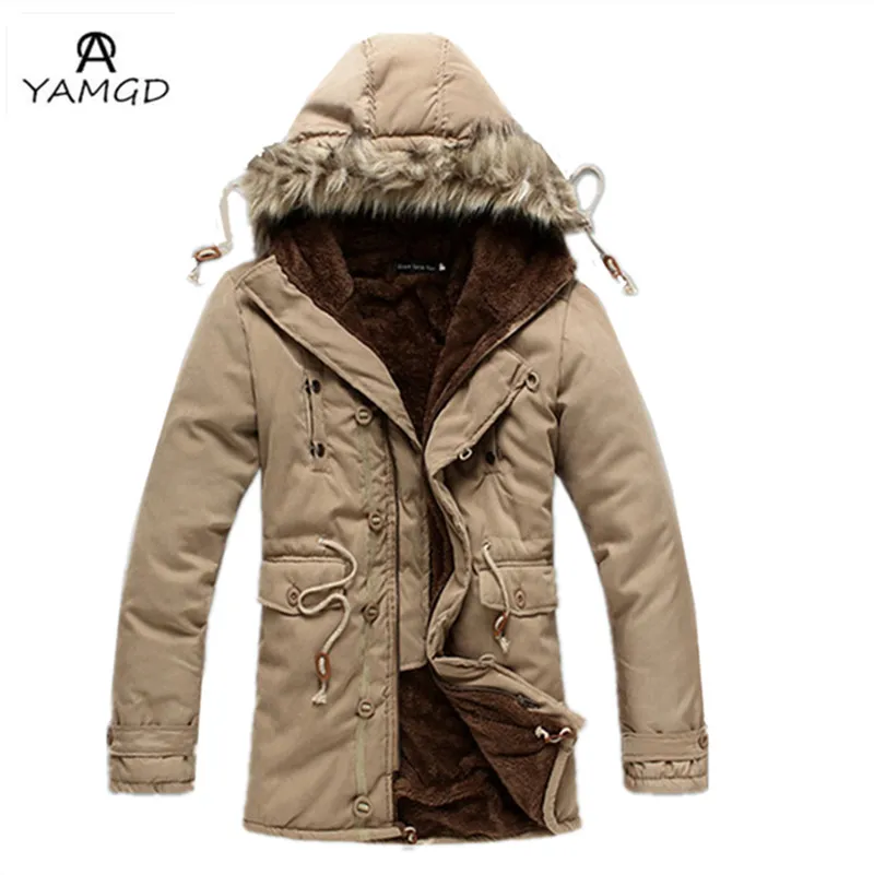 Thickening 2016 men s fashion design hooded pure color cotton Dust coat Men s winter wool