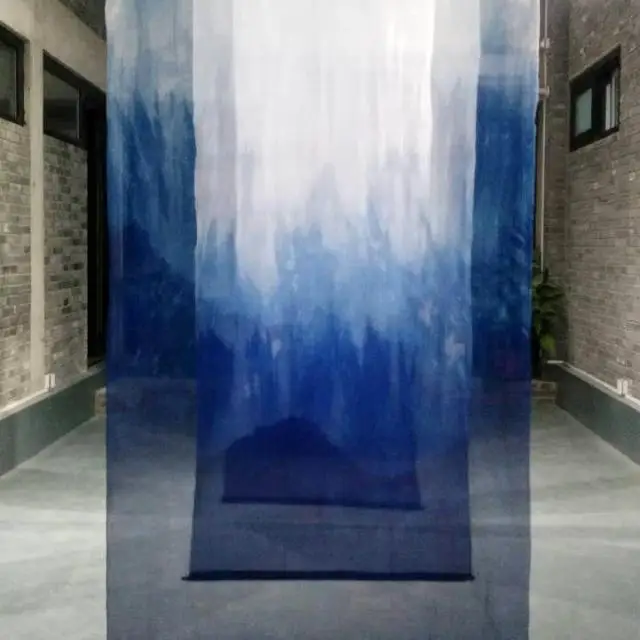 Custom Oosterse stijl zijden gordijnen handgemaakte blauw dye art ... Custom Oosterse stijl zijden gordijnen handgemaakte blauw dye art ...