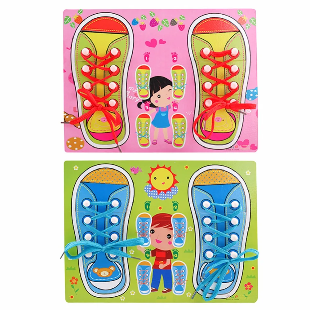 

Montessori Baby Wooden Toys Early Development Children Learn Tie Shoes Puzzle board Learning & Education Toys
