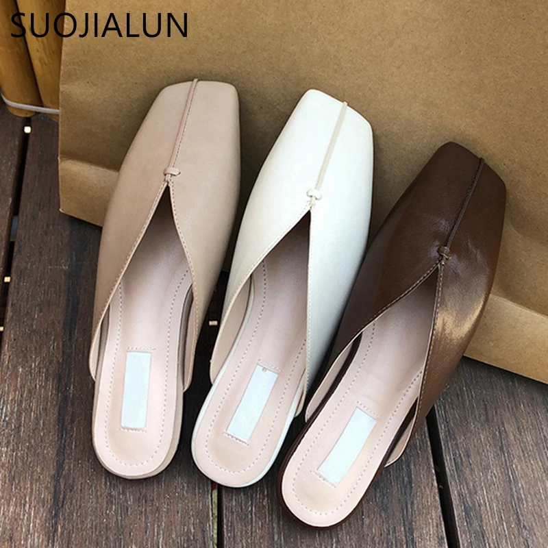 SUOJIALUN 2019 Брендовые женские летние мюли шлепанцы высокого качества мягкие слипоны