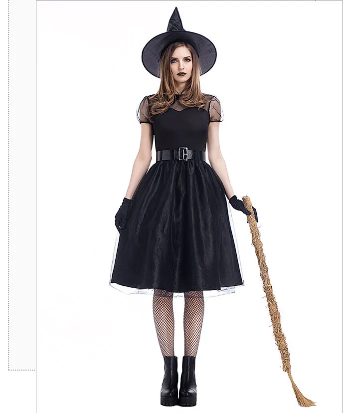 Сексуальные костюмы ведьмы на Хэллоуин, для взрослых женщин, королева, карнавальные, вечерние, страшные, нарядное платье, сетчатые, с поясом, перчатки, платье ведьмы, черное