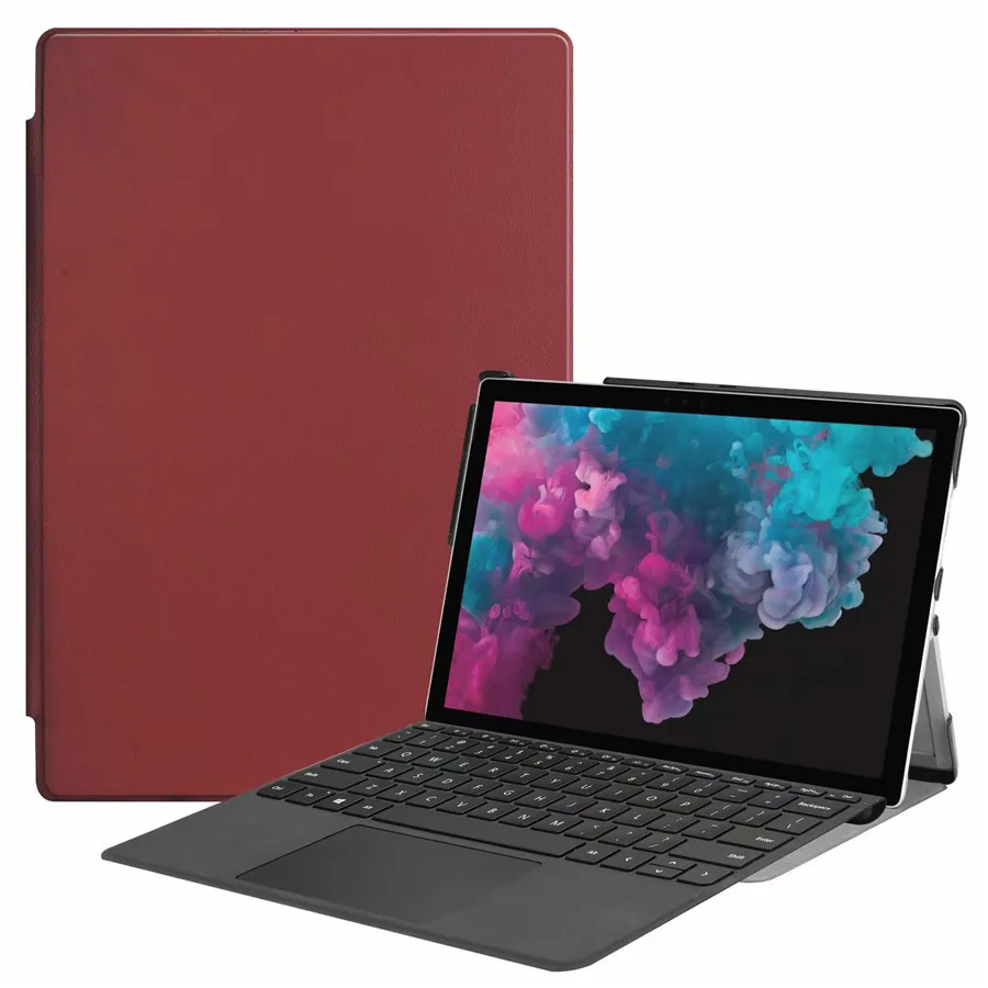 Чехол для microsoft Surface Pro 7 12,3 ''() чехол для microsoft Surface Pro 4/5/6/7 12,3 дюймов ультра тонкий раскладной чехол с подставкой+ Защитная пленка на экран - Цвет: Wine Red