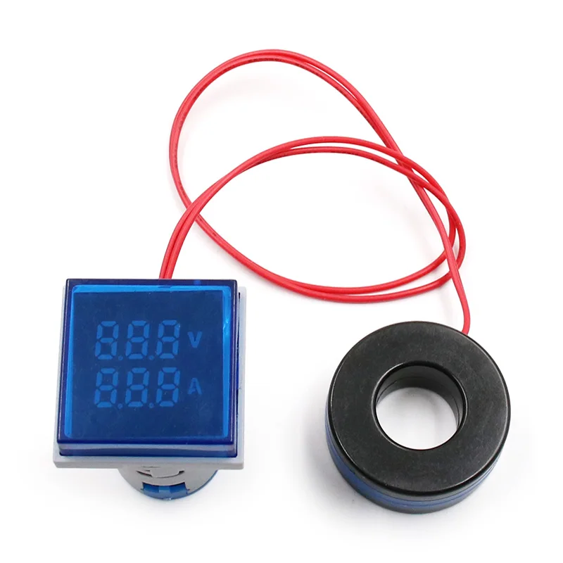 Мини-Цифровой Вольтметр Амперметр 22 мм квадратный переменный ток 20-500 В 0-100A Ампер Вольт Напряжение тестер метр двойной светодиодный индикатор лампа-пилот светильник - Цвет: Синий