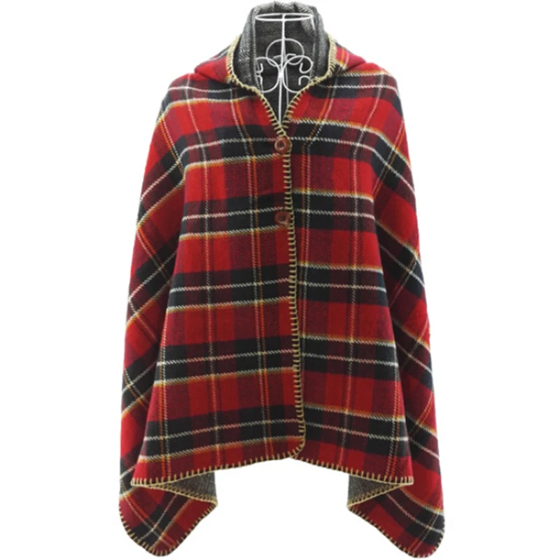 Fashion Winter font b Tartan b font Hooded Scarf Women Warm Shawls Blanket Plaid Scarf Hat