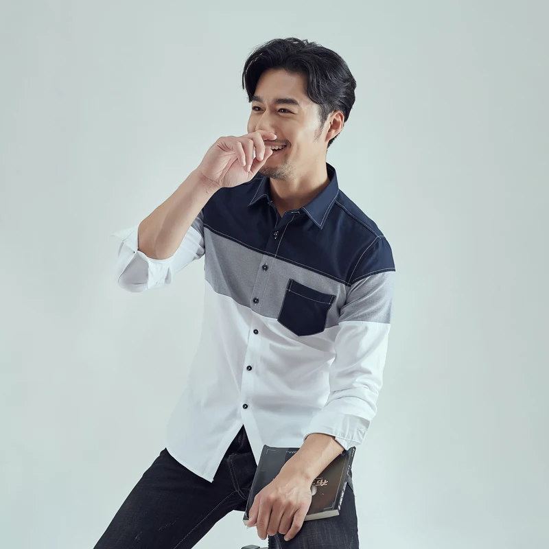 

Men's Spring Long Sleeve Stitching Shirt High Quality Cotton Comfortable SlimFit Collar Business Men's Casual Shirt Size 5XL