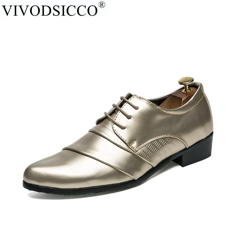 

VIVODSICCO Design Mens Patent Leather Lace Up Loafers Fashion Breathable Men Casual Leather Shoes Brand Men Wedding Party Shoes