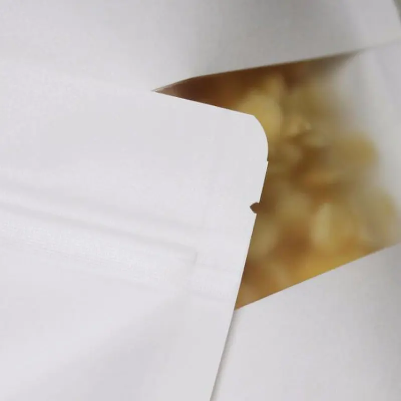 100 шт белые бумажные пакеты крафт-бумага мешок с окном для подарков/Свадьба/Конфеты/чайная… из крафт-бумаги сумки ремесла стоячий упаковочный пакет на молнии
