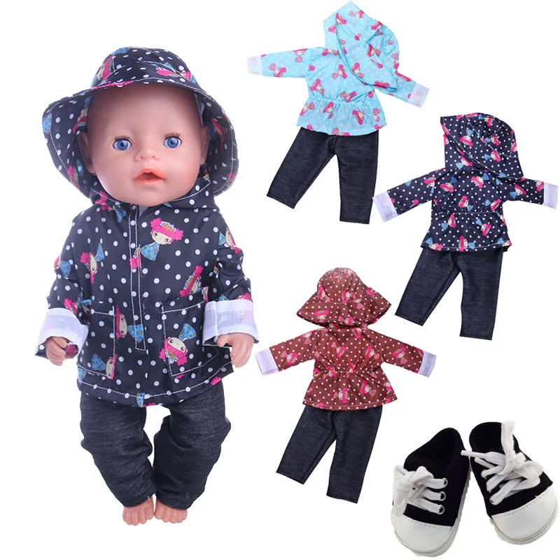 Cute Pattern Casual Raincoat 3Pcs=Hat+Coat+Pants Fit 18 Inch American&43 CM Baby Doll Clothes Accessories,Girl's Toys,Generation pattern printing tpu protective cover for xiaomi redmi 9 beautiful girl