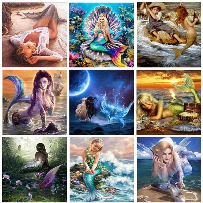 

TOUOILP NEW Square little mermaid Diamond Painting 5D DIY mermaid diamond painting mosaic diamonds wall stickers home decor vase