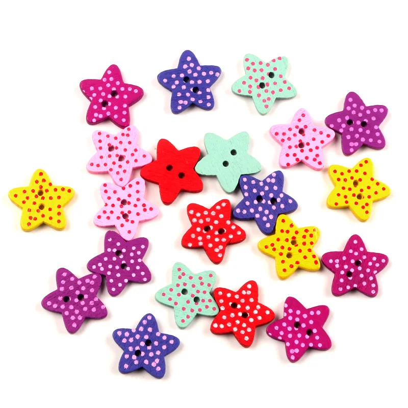 

50Pcs Mixed Star Wood Shape Apparel Sewing Buttons For Kids Clothes Scrapbooking Decorative Crafts Needlework DIY Accessories