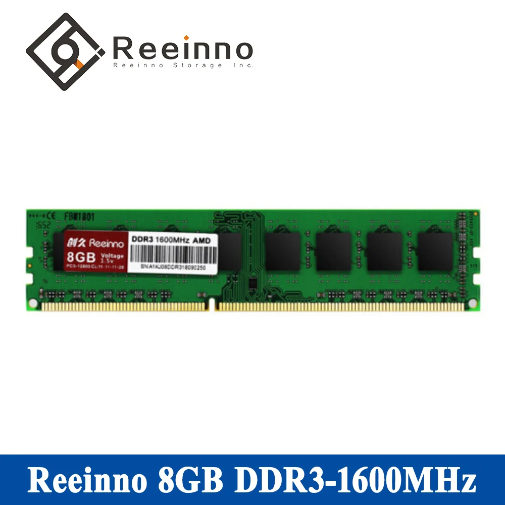 

Hot selling Reeinno DDR3 8GB 1600MHz Desktop memory RAM 1.5V Memory Voltage non-ECC Lifetime warranty Single Memory RAMs for AMD