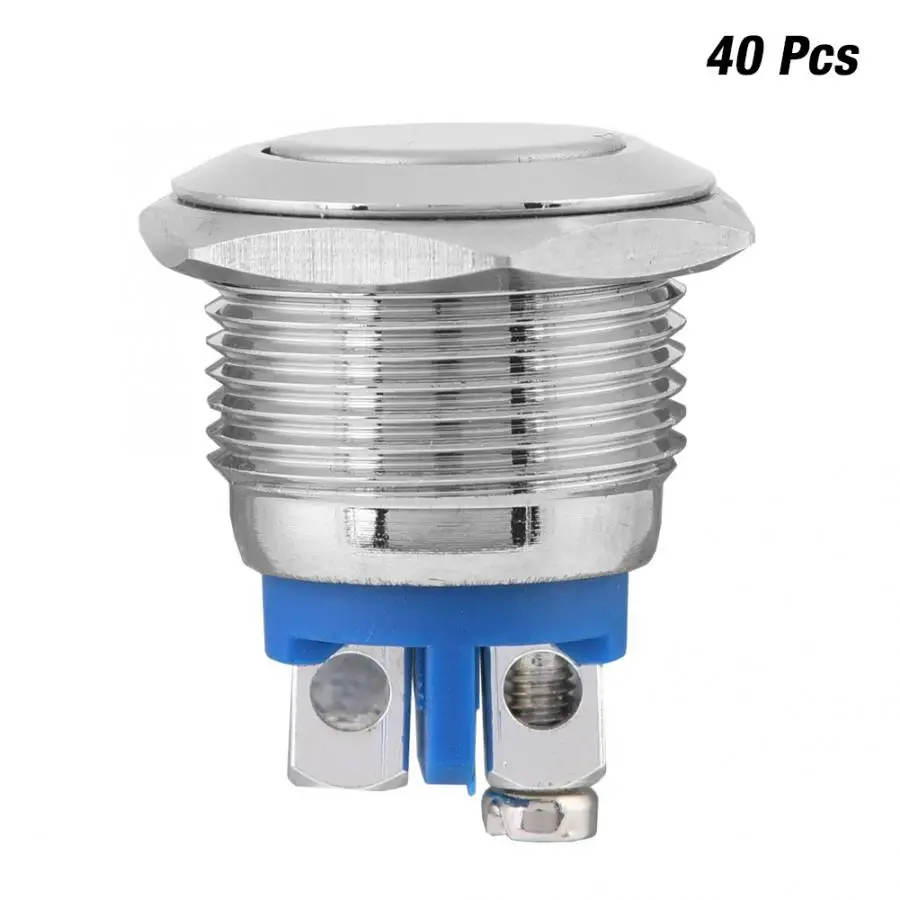 

40pcs 16mm Metal Waterproof Momentary Push Button Switch Auto Reset Flat Head 2-Pin BEM-16-10PT 2 FEET