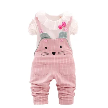 

1-4T 2pcs/Set New-arrival Fashion Autumn Kids Clothing Girls Cartoon Cute Casual Two-Piece Set Baby Tops+Bib Pants Suit P2
