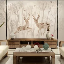 Пользовательские 3D ткань текстильные обои для стен матовый шелк для Гостиная ТВ фоне фрески Европейский олень лес живопись