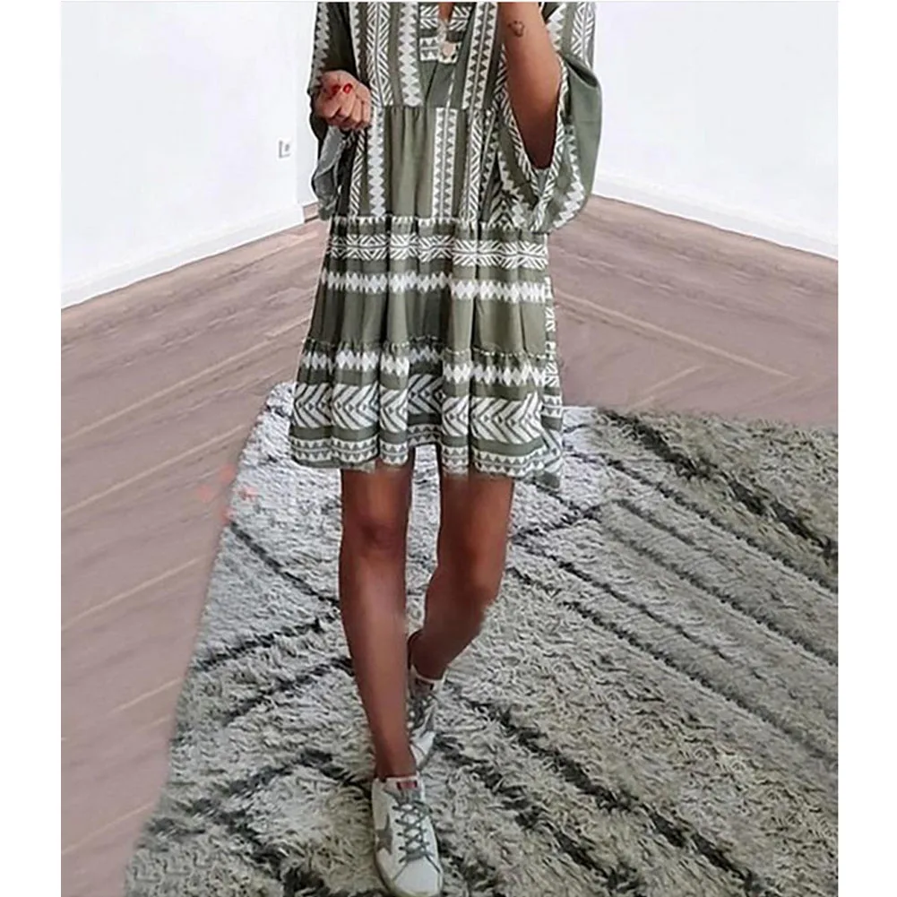 Женское летнее платье с расклешенными рукавами и v-образным вырезом, Короткое мини-платье в стиле бохо, вечерние пляжные платья, сарафан