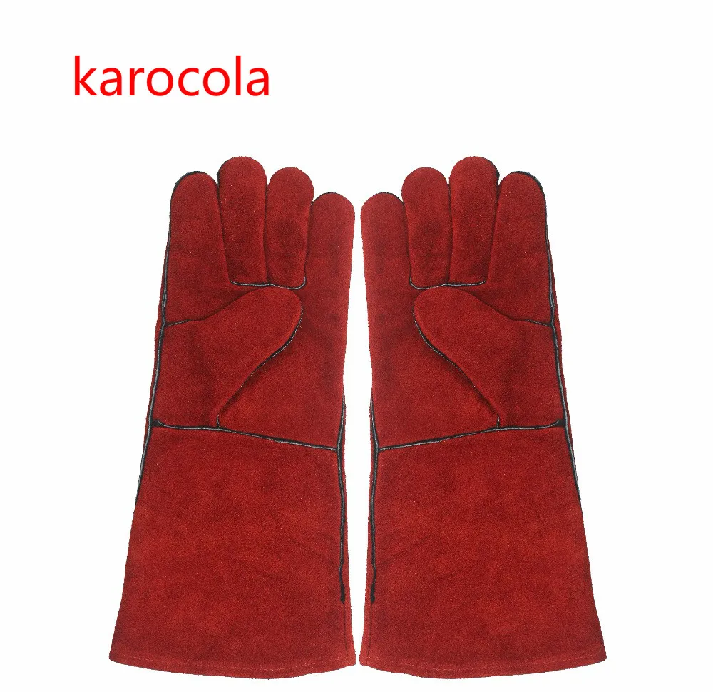 

karocola Leather Welding Gloves - Heat/Fire Resistant, Perfect for Welder/Oven/Fireplace/Animal Handling/BBQ -Red- 16inches