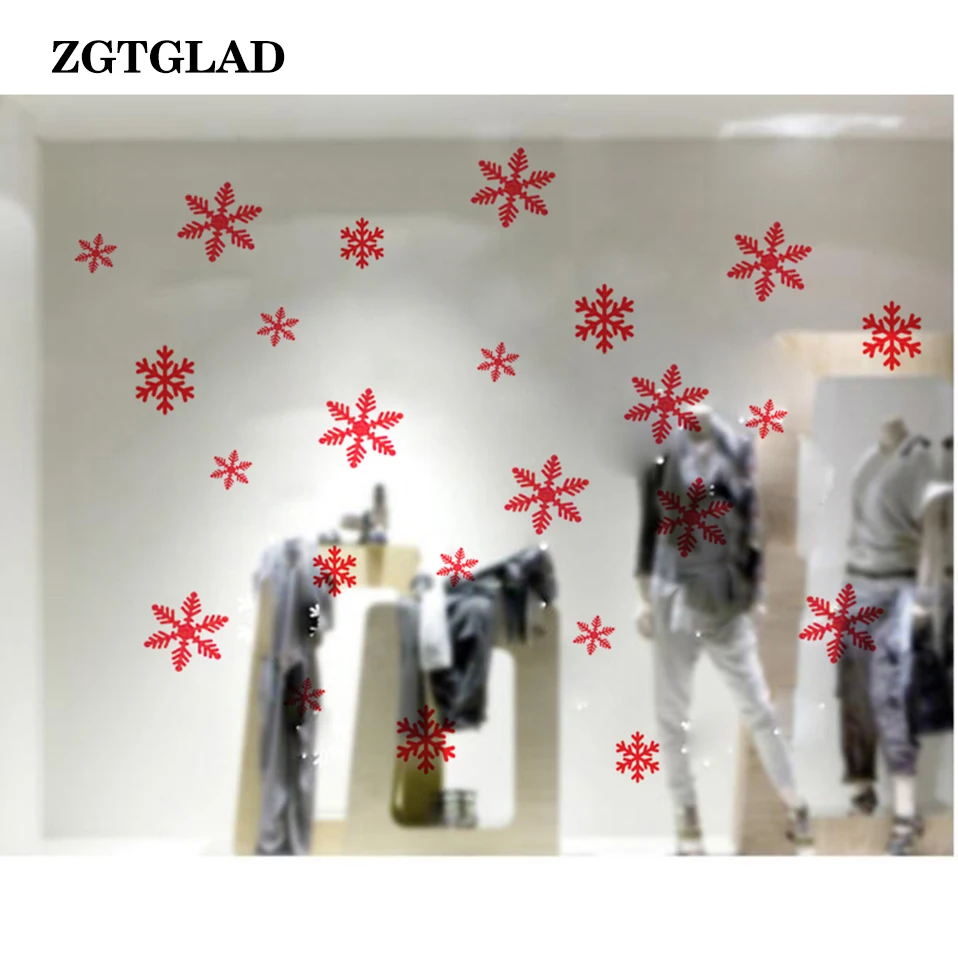 ZGTGLAD 1 Set Red Snowflakes Frozen Window Wall Stickers Snow Flakes Bedroom Holiday Decals Christmas New Year Home Decoration