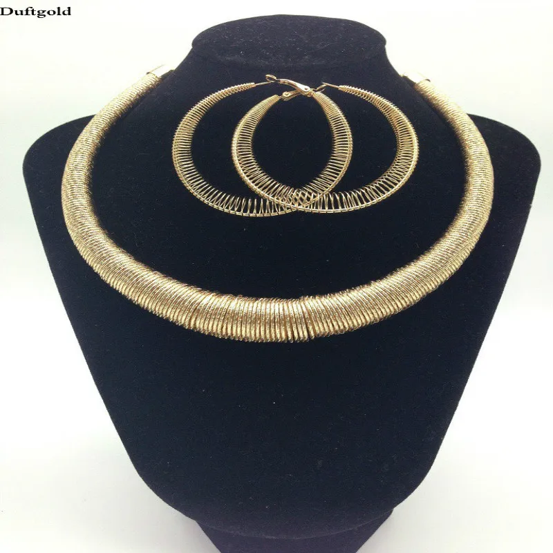 

Trendy Gold-Color Spring Choker Necklace Earring Jewelry Sets For Women Fashion Statement Wedding Jewelry Sets Gifts Duftgold