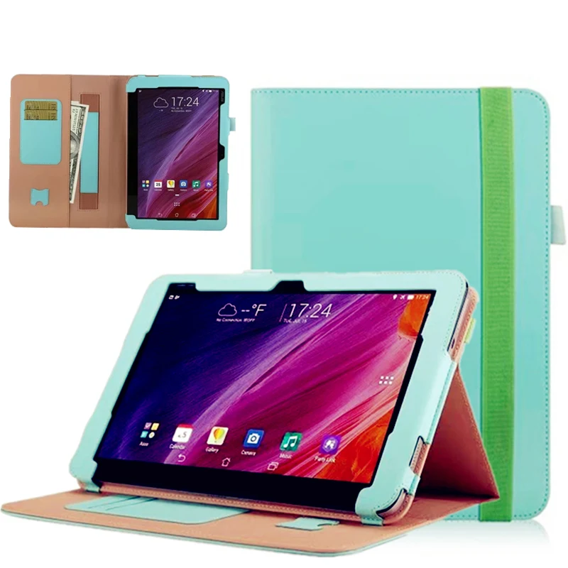 

Luxury Cowhide Magnetic Stand PU Leather Folio Cover Case Card Hand Strap For ASUS Transformer Mini T103HA 10.1'' Tablet + pen