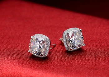

Authentic 14K 585 White Gold 3Ct/Piece Cushion Cut Female Stud Earrings Wedding Accessory Jewelry for Women Bridal