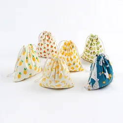 Little Fruit Cotton Linen Drawstring Bag Tea Candy Festival Gift Packaging Bag Women Home Storage Banana Watermelon Kiwi Bags