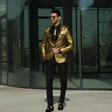 2018 Custom Made Gold Wedding Suits Fashion Two Pieces Groomsmen Tuxedos Slim Fit Cheap Prom Party Suits Men Suit (Jacket+Pant)
