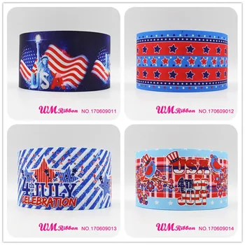 

Q&N ribbon 3inch 75mm July 4th USA national day printed grosgrain ribbon webbing 50yards/roll for headband free shipping