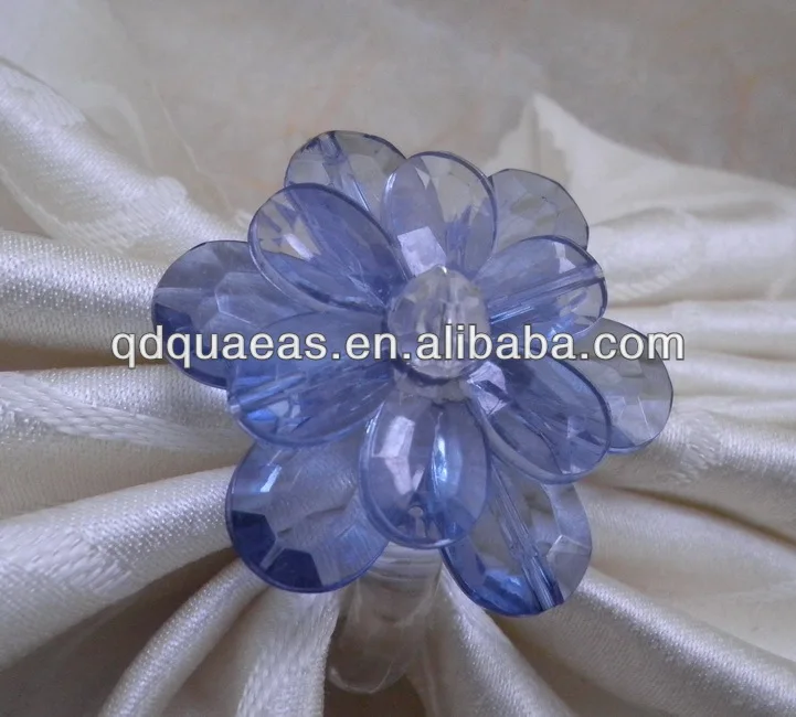 Blue Acrylic Flower Napkin Ring, Beaded Napkin Holder Napkin Rings