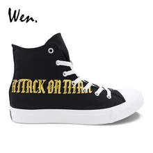 Вэнь черные парусиновые высокие кроссовки на заказ дизайн Ручная роспись обувь для косплея атака на Титанов съемки корпуса плимсоллы подростков Zapatos