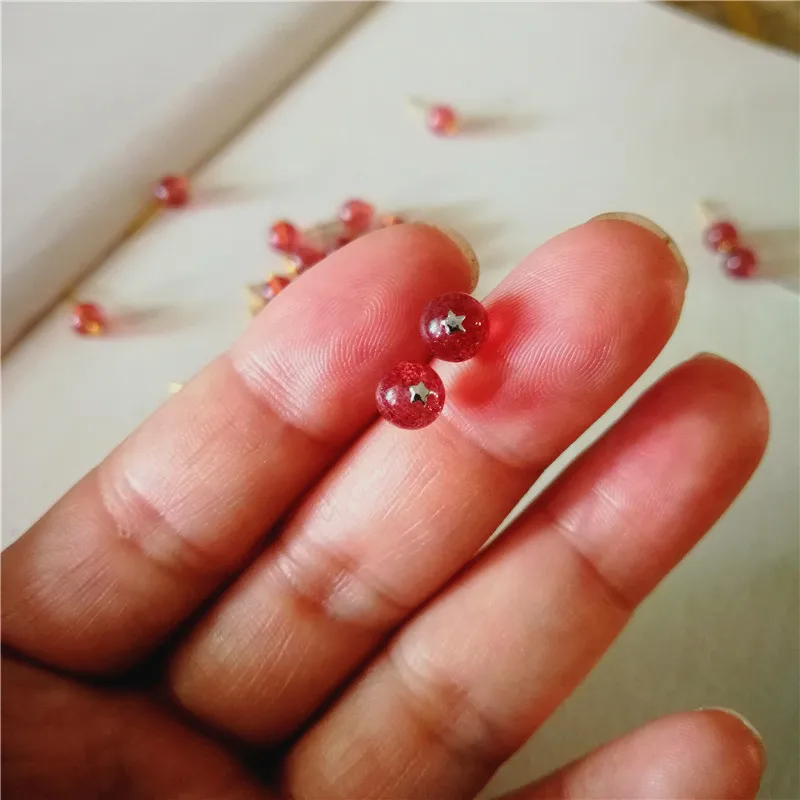 925 Sterling Silver Earrings Female Strawberry Quartz Beads Stud Earrings 7mm Pink Crystal Earings Eternal Match Jewelry9