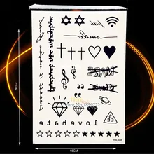 Black Fake Tattoo Diamond Melody Cross Star Sanskrit Tibetan Design Waterproof Hand Face Decals Temporary Tattoo Stickers HHB646