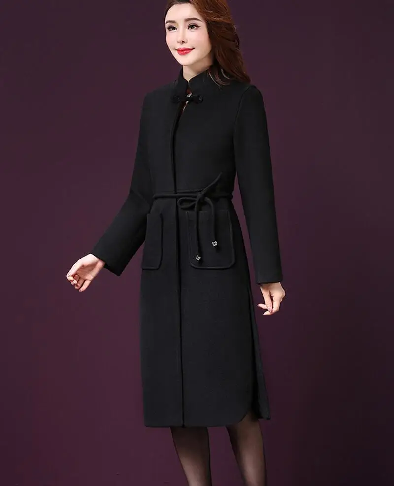 Зимняя шерстяная Женская куртка новое шерстяное пальто женская одежда длинное тонкое уплотненное пальто куртки женская верхняя одежда красный OAIRED