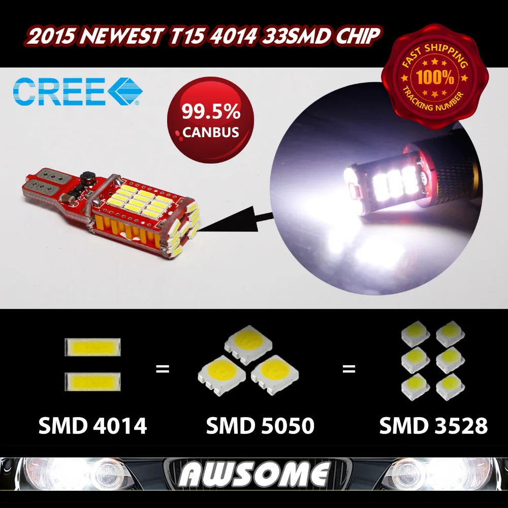 

4x T15 W16W 921 High Power Car Turn Singal Width 3rd Brake Fog Light 33smd 4014 Canbus Xenon Strong White 1000LM~1100LM
