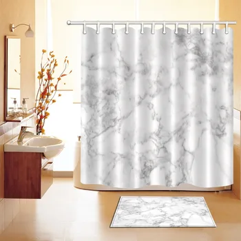 

LB Nordic Marble Texture Shower Curtain Abstract Cracked Stripes with Rug Bathroom Waterproof Polyester Fabric for Bathtub Decor
