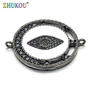 

28mm Handmade Brass CZ Rhinestone Evil Eyes Charms Connectors DIY Jewelry Findings Making, Model:VS190