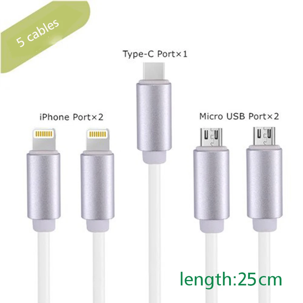 

Evfun 5 Short Cables Combination for Charging Station 25cm Micro USB Type c Data Cables for Android iPhone Huawei Fast charging