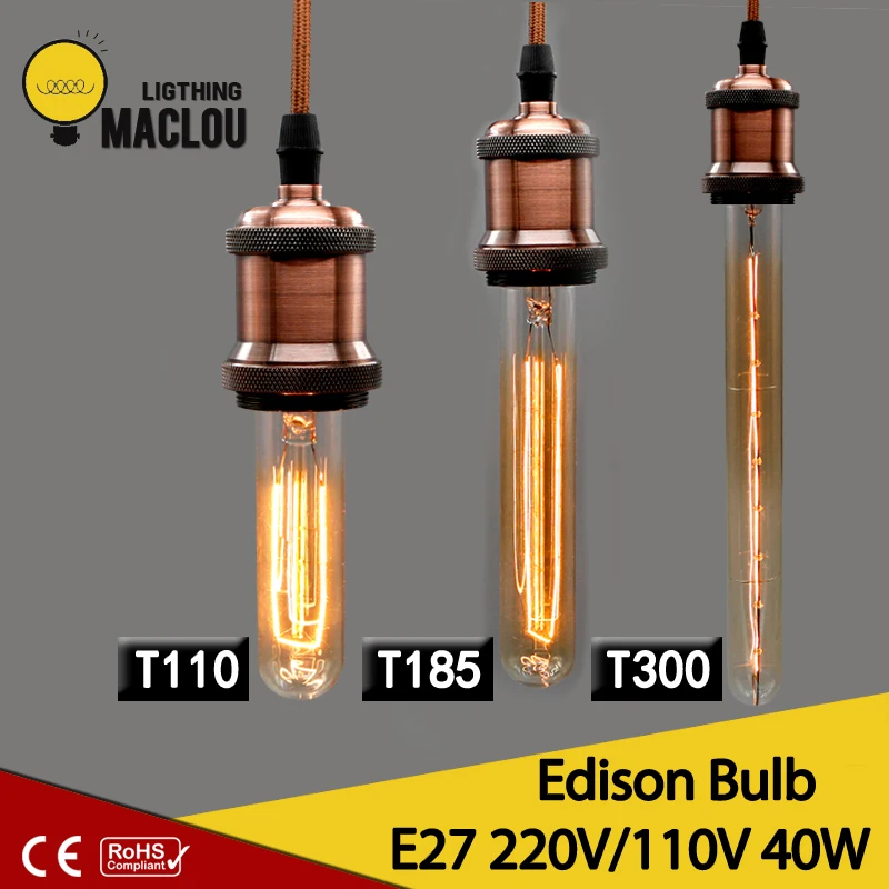 Лампочка эдисона T110 T185 T300 Винтаж 110 V 220 E27 LED Эдисон лампа ретро накаливания 40 w