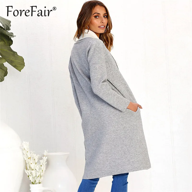 Forefair Long Jacket Women Coat Wide Lapel Pocket Oversize Long Trench Coat Autumn Winter Outerwear Wool Blend Coat Coats