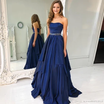 

Robe De Soiree Sweetheart Evening Dress Long 2020 Satin Dresses with Beaded Belt Elegant Formal Dress Vestido De Festa