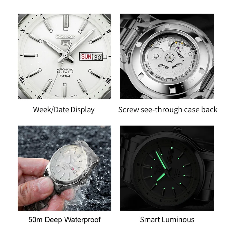 Мужские автоматические механические часы SEIKO 5 100% оригинальные наручные с барами
